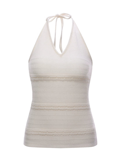 White Textured Halter Knit Top