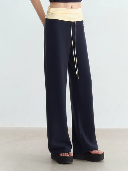 Contrast Waist Drawstring Pants