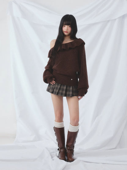 Ruffle Asymmetric Knit Top