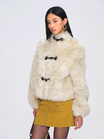 Faux-Fur Stand-Collar Toggle Cropped Jacket
