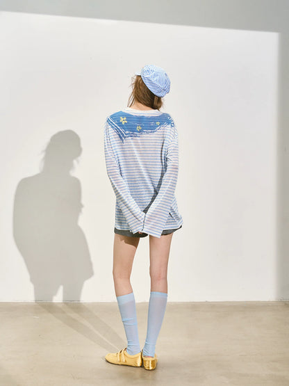 Washed Rolled Denim Shorts