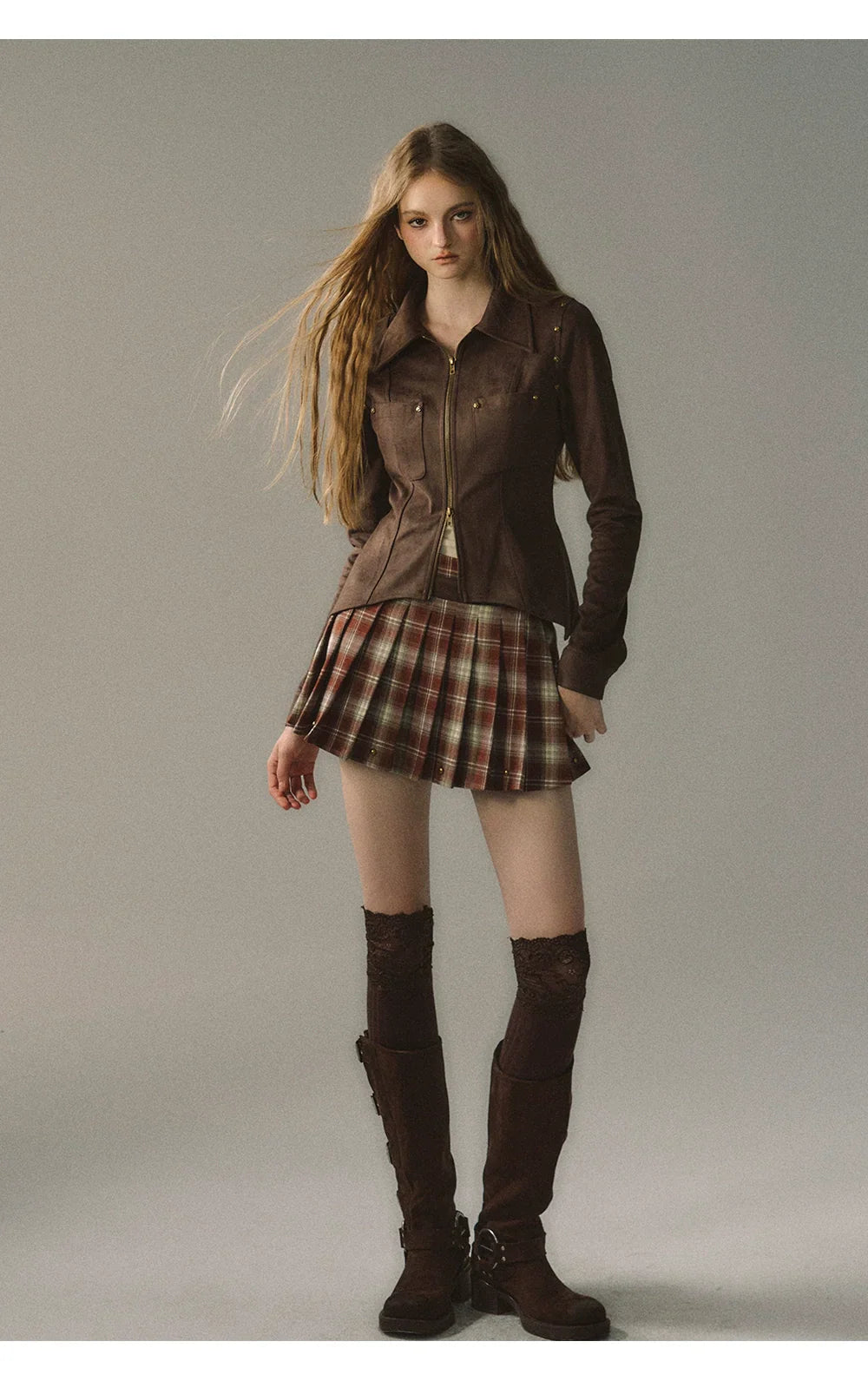 Coffee Metal Zipper Shirt