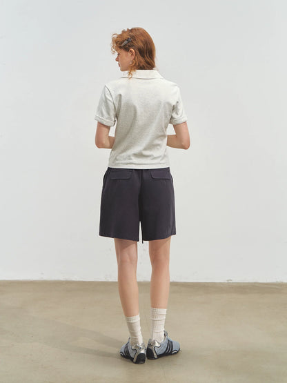 Striped Lace Short-Sleeve Polo Neck T-Shirt
