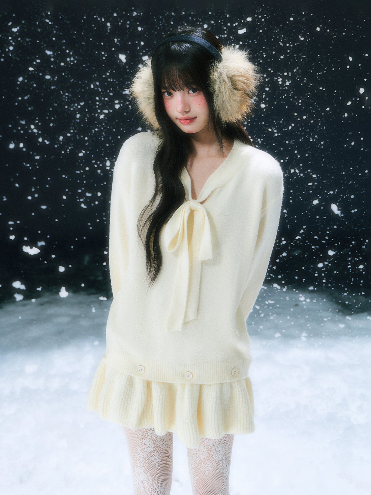 Beige Tie-Front Knit Dress