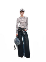 Contrast Embroidered Straight Leg Jeans