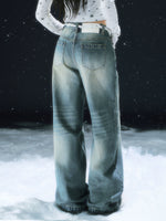 Vintage Star Tie Straight-Leg Denim Pants