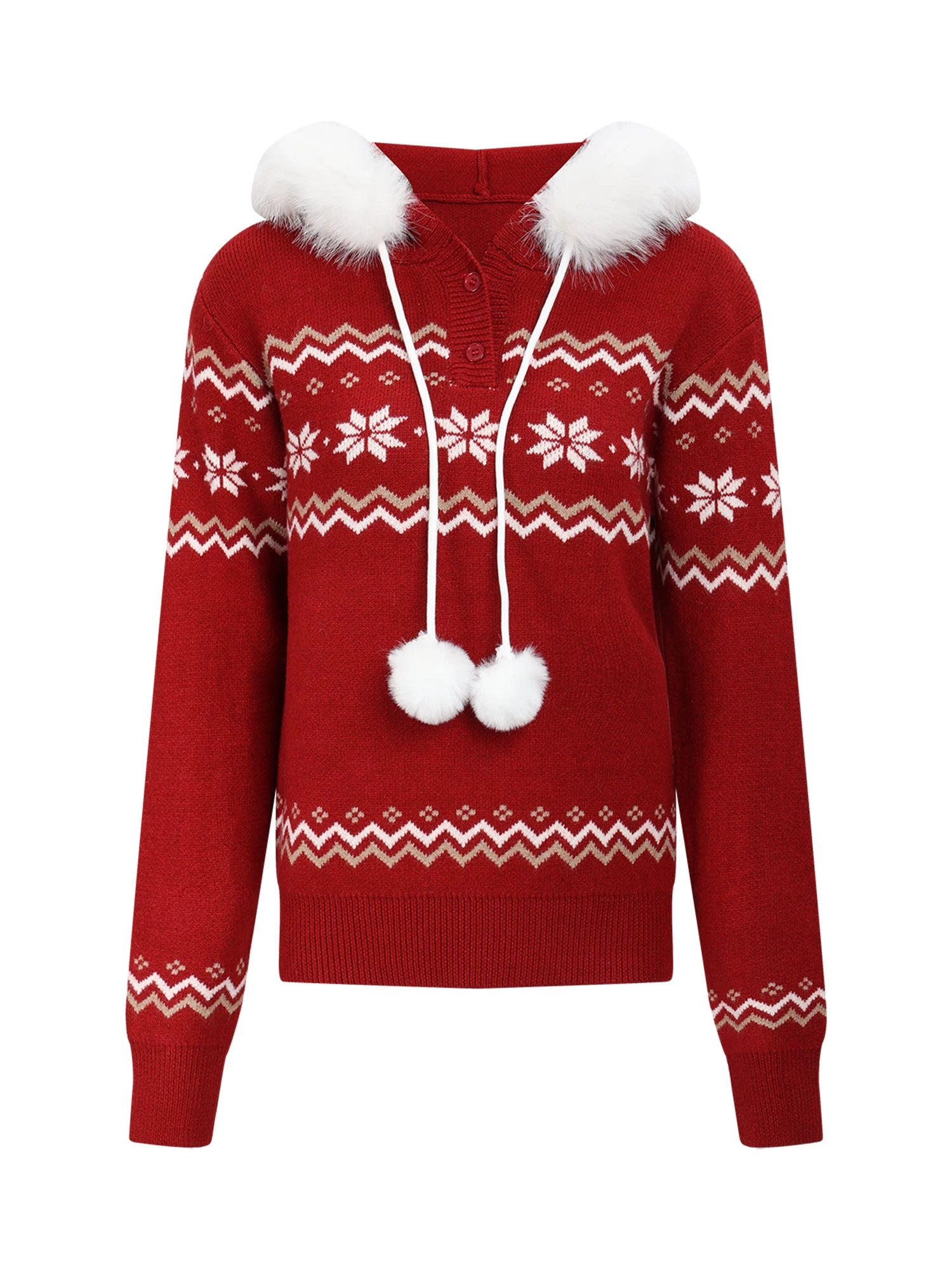 Red Fair Isle Hooded Knit