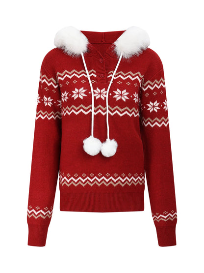 Red Fair Isle Hooded Knit