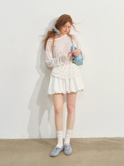 White Ballet-style Puff Midi Skirt