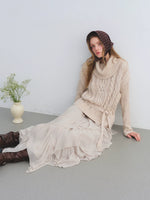 Cable Knit Mock Two-Piece Turtleneck Sweater