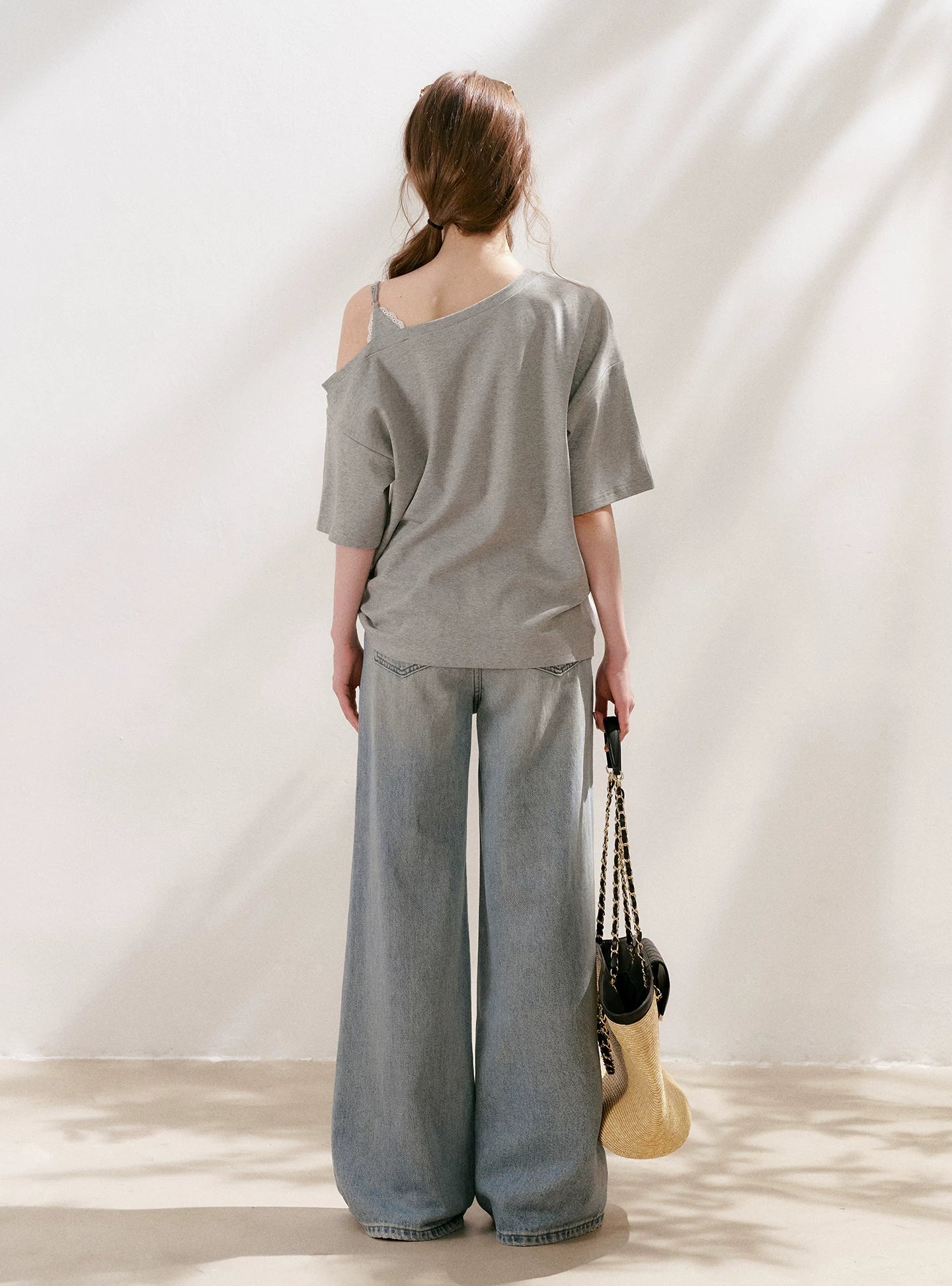 Lace Tie Wide-Leg Jeans