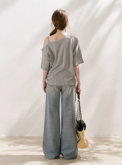 Lace Tie Wide-Leg Jeans