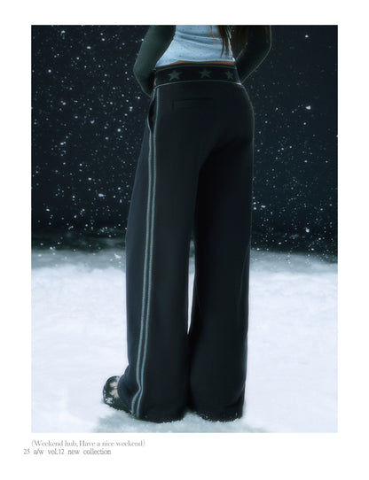 Navy Blue Star Waist Print Straight Sweatpants