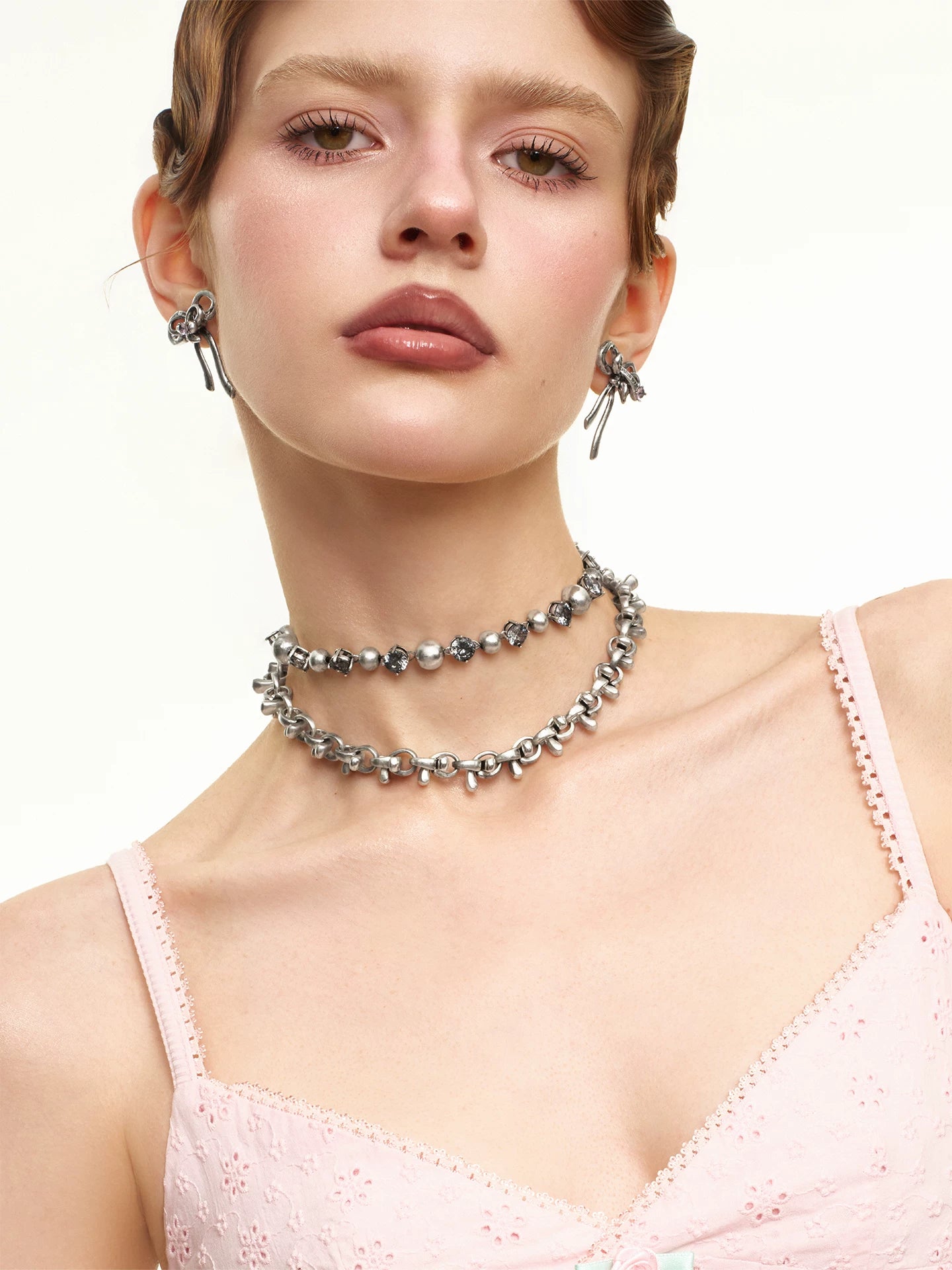 Vintage Bowknot &amp; Zircon Layered Choker