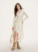 Apricot Lace Ruched Dress