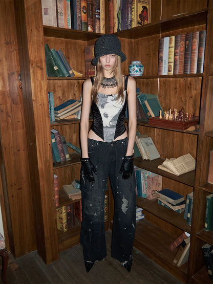 Multi-Pocket Washed Denim Pants