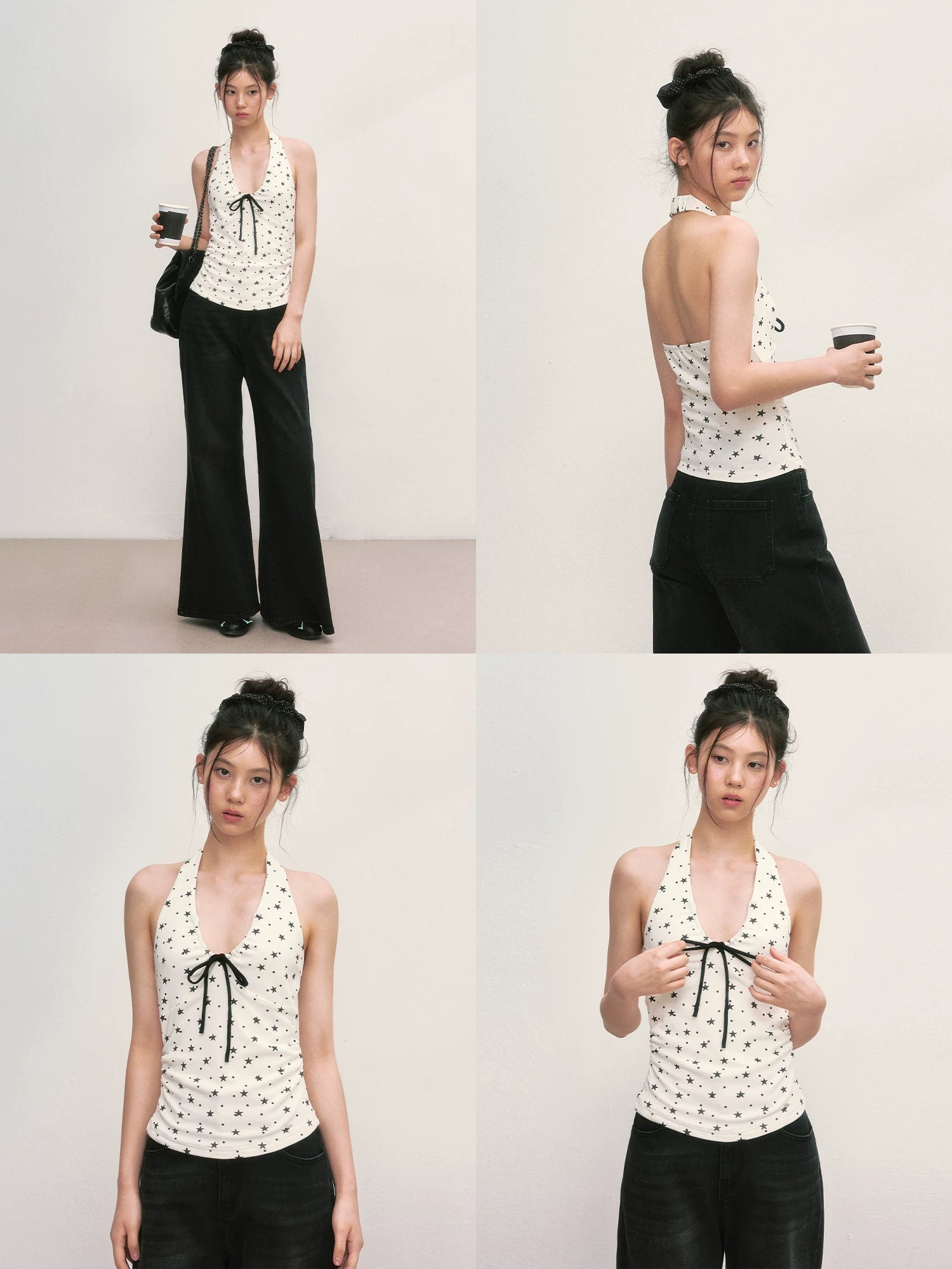 White Star Print Halter Top