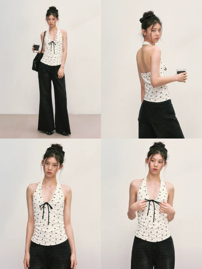 White Star Print Halter Top