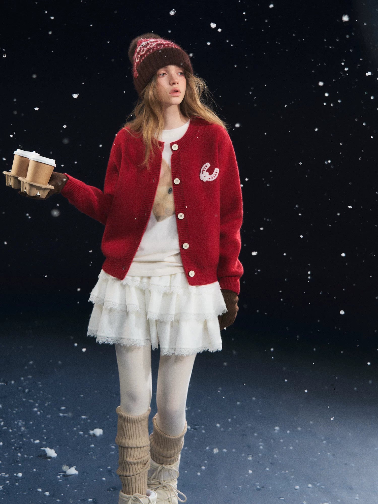 Red Pony Print Crewneck Cardigan