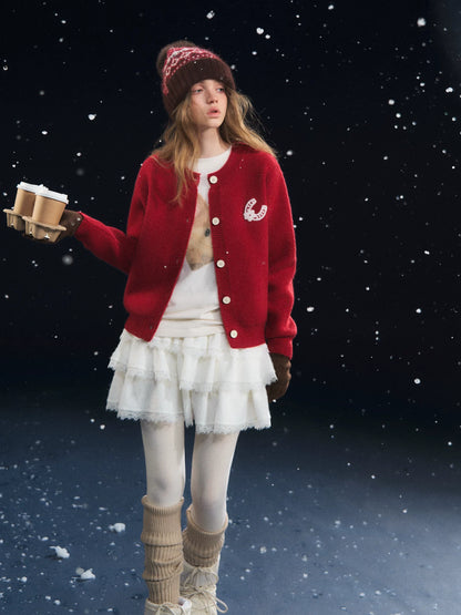 Red Pony Print Crewneck Cardigan