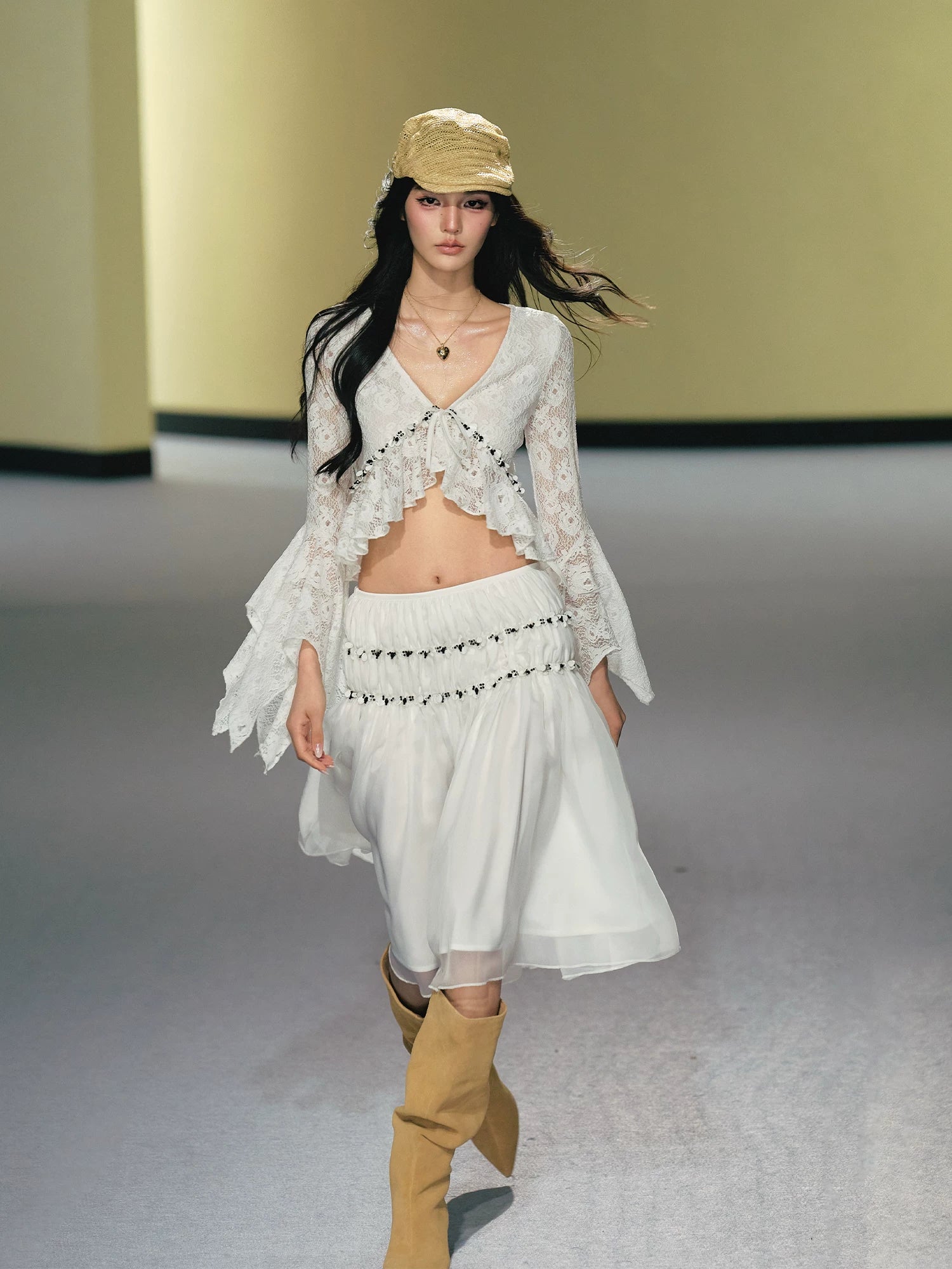 Sequin Lace Cardigan Skirt Set