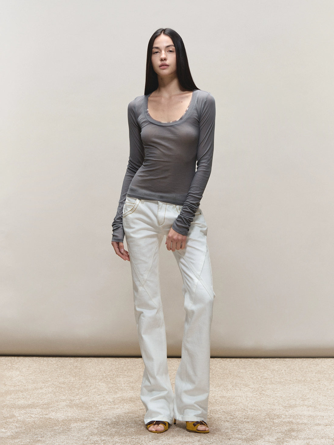 Sheer Print Open-Back Knit Top