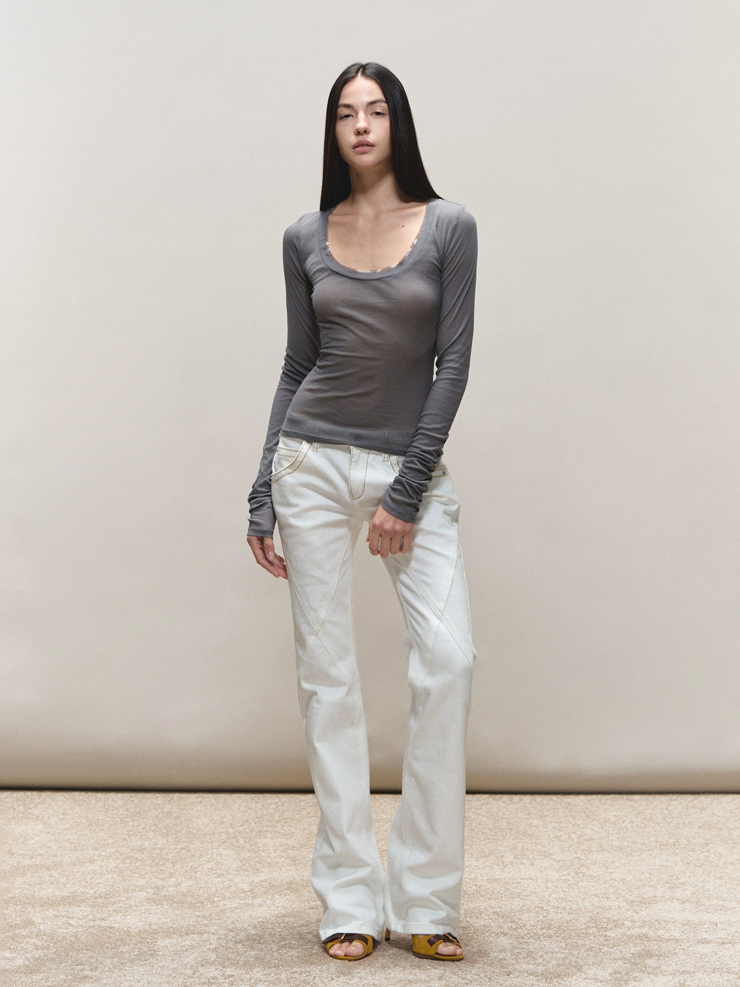 Sheer Print Open-Back Knit Top