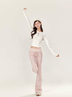 Embroidery Hollow Cross Long Sleeve Top