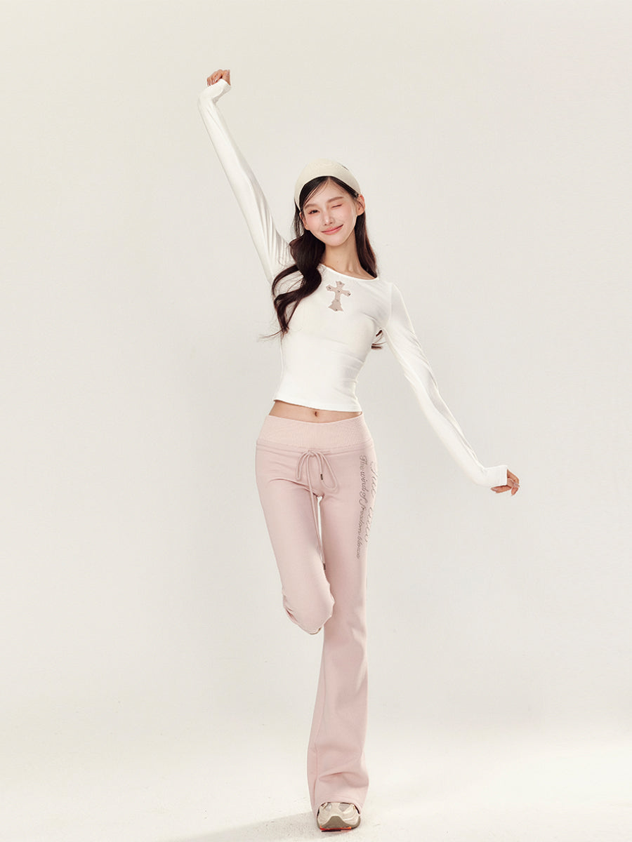 Embroidery Hollow Cross Long Sleeve Top