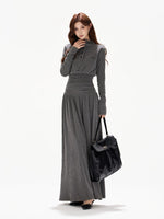 Half-High Collar Ruched A-Line Maxi Dress