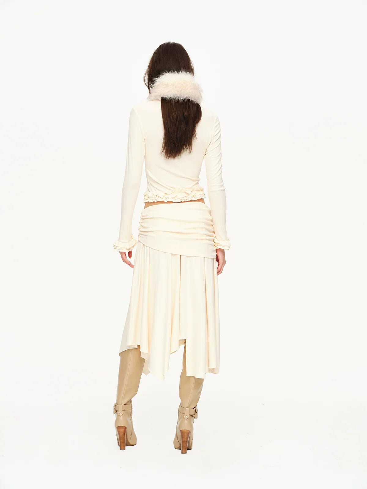 Ruched Ruffle Cardigan &amp; Skirt Set