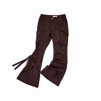 Suede Studded Cargo Flare Pants