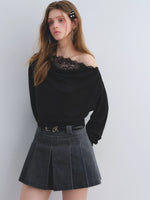 Draped Neck Cinched Waist Lace Patchwork Top