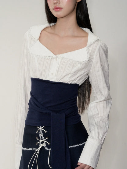 Navy Color-Blocking Shirt &amp; Pants Set