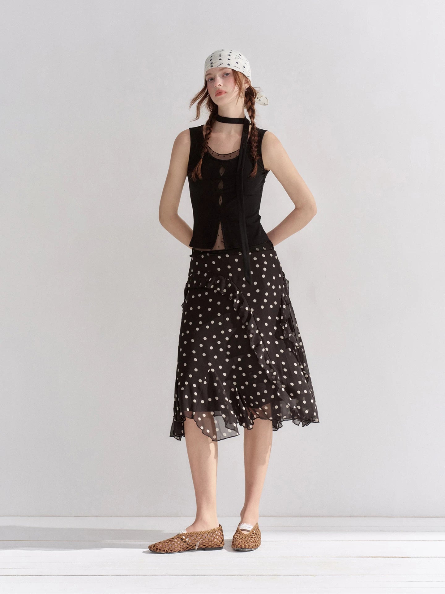 Mesh Panel Ribbon Tank Top