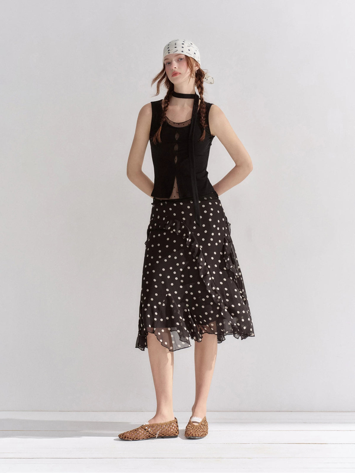 Mesh Panel Ribbon Tank Top