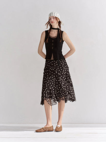 Mesh Panel Ribbon Tank Top