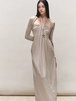 Khaki Lyocell Braided-Halter Ruched Dress Set