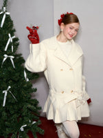 Double-Breasted Pleated Hem Wool Down Coat
