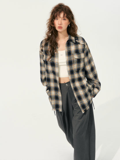 Retro Tassel Checkered Shirt