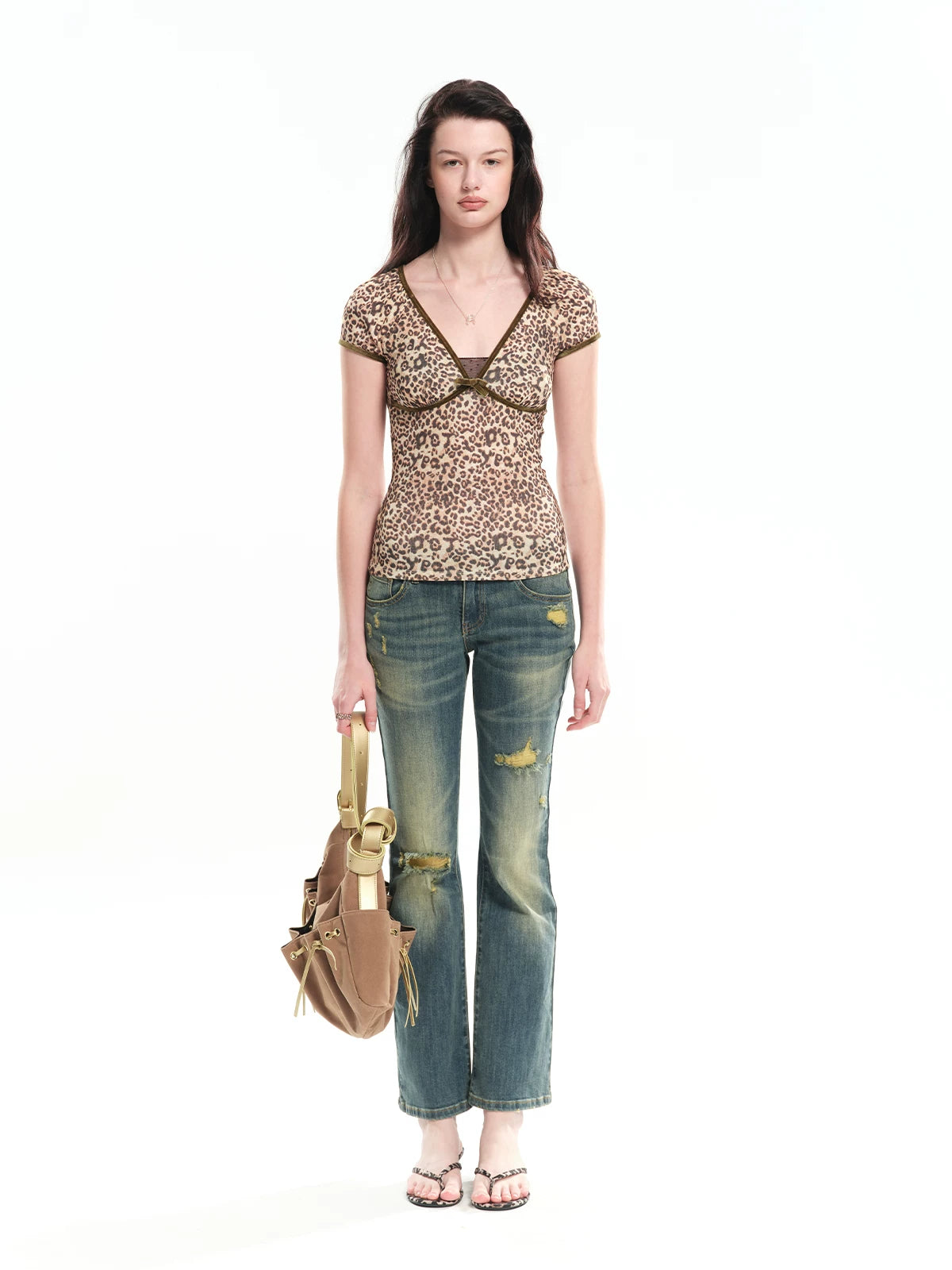 Leopard Print Deep V Tee