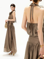 Floral Halter Chiffon Maxi Dress