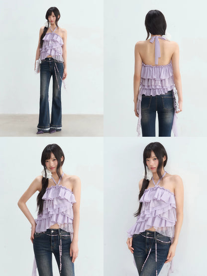 Lace Halter Chiffon Top