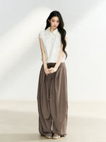 Dark Brown Pleated Wide Leg Pants