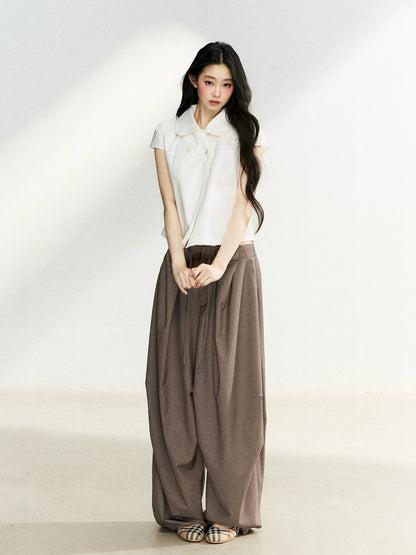 Dark Brown Pleated Wide Leg Pants