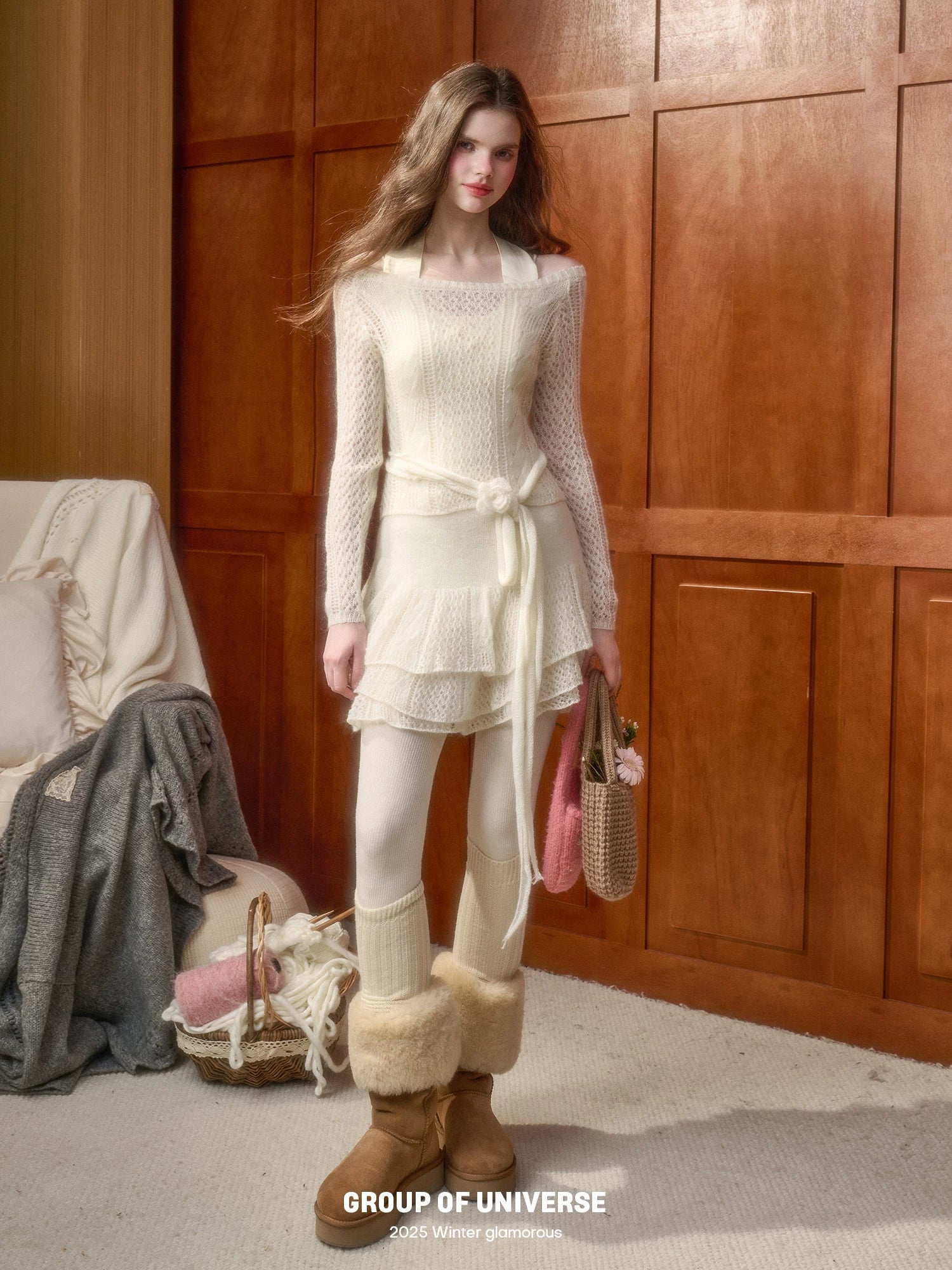 Mohair Wool Open-Knit Vest Set
