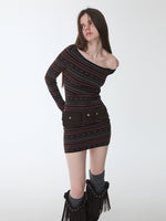 Fair Isle Off-Shoulder Jacquard Knit Dress
