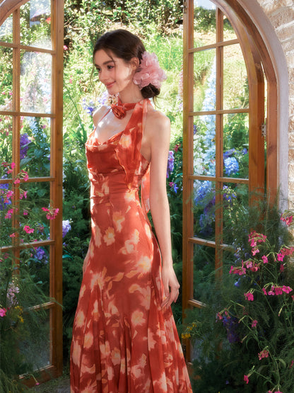 Floral Halter Fish Tail Dress