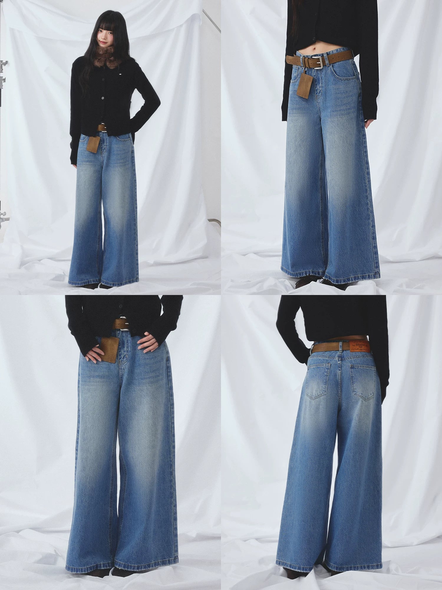 Blue High Waist Wide Jeans