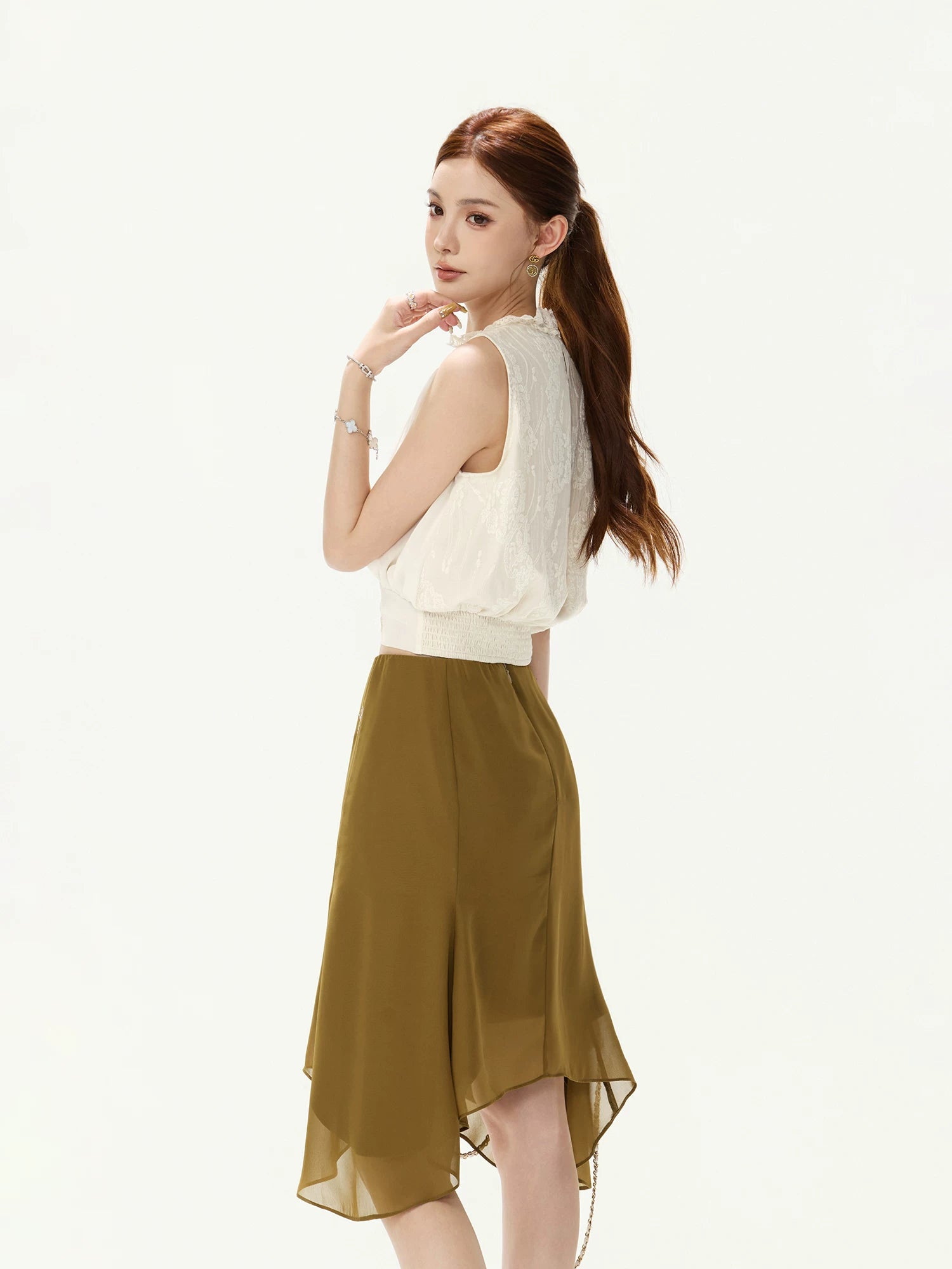 Lace Collar Chiffon Top